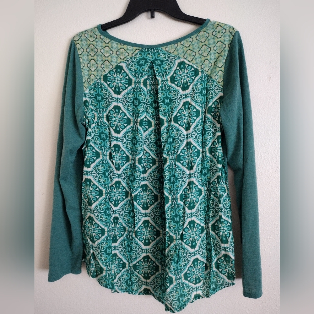 Prana intricate green yellow multicolor top mosaic geometric print size Large - Picture 9 of 9